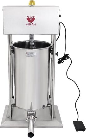 Промислова машина для наповнення ковбас Beeketal &39BTH07&39 з нержавіючої сталі (об&39єм 7 л/горизонтальна конструкція), професійна машина для наповнення ковбас з 2-швидкісним повністю металевим механізмом і рукояткою, включаючи 5 насадок для напов