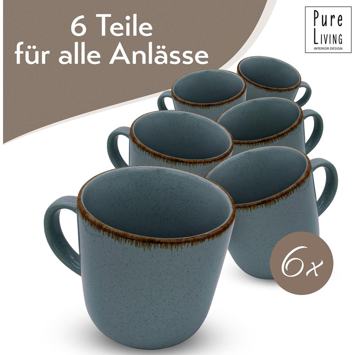 Набор посуды из керамогранита на 6 персон рустик 24 предм. - Набор посуды в деревенском стиле, можно мыть в посудомоечной машине - Набор мисок и тарелок - Посуда Pure Living (кружка (6x), дымчато-синий)
