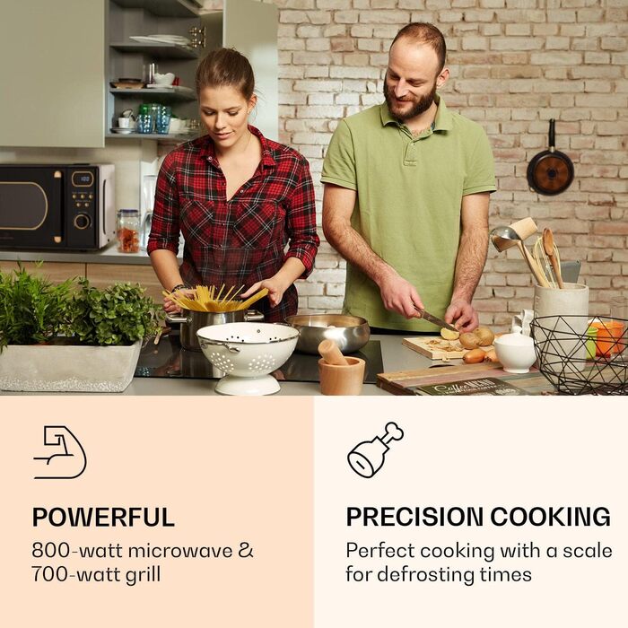 Мікрохвильова піч Klarstein з грилем, 800 Вт, 3-в-1 з нержавіючої сталі, мала об&39єм 20 літрів з функцією розморожування та піци, обертовий піднос, компактна, проста у використанні (чорна)