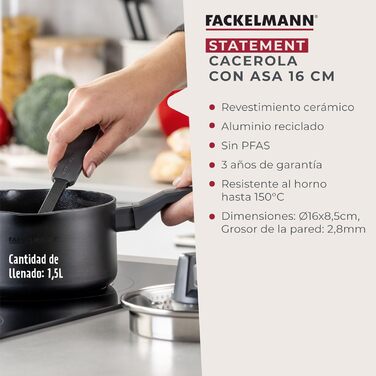 Сотейник 16 см со стеклянной крышкой, черный Statement Fackelmann