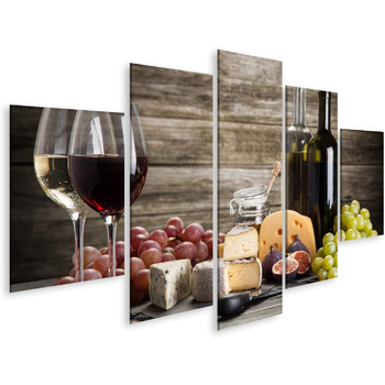 Картина IslandBurner на полотні, натюрморт з вином та сиром перед дерев&39яними настінними картинами, настінні картини, постер (80Д x 70Ш см)