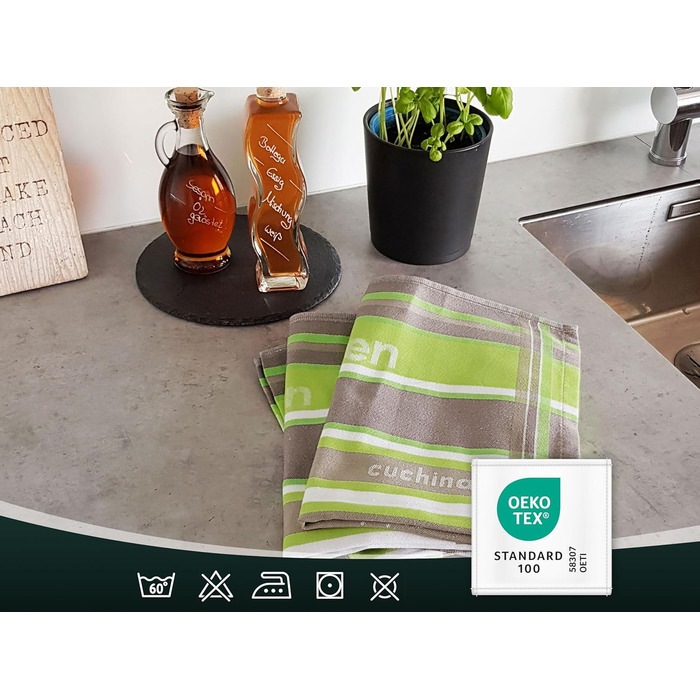 Набір кухонних рушників ZOLLNER із 4 бавовняних рушників 50x70 см поглинаючі та міцні кухонні рушники можна прати до 60C мятні смужки якість для громадського харчування сертифіковано Oeko-Tex (зелений)