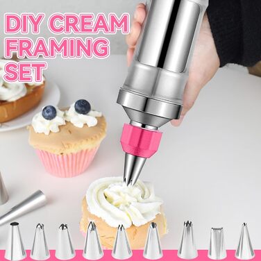 Шприц кондитерський з насадками для декору тортів і кексів, рожевий Erzekrim