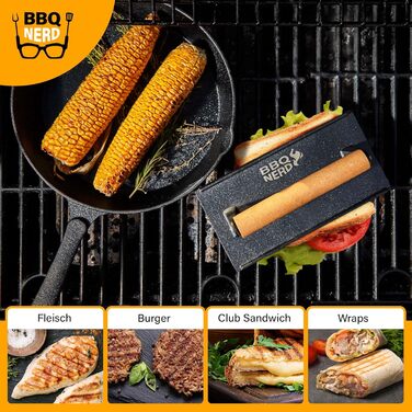 Чугунный пресс для мяса 21 x 11 см с деревянной ручкой, квадратный BBQ Nerd