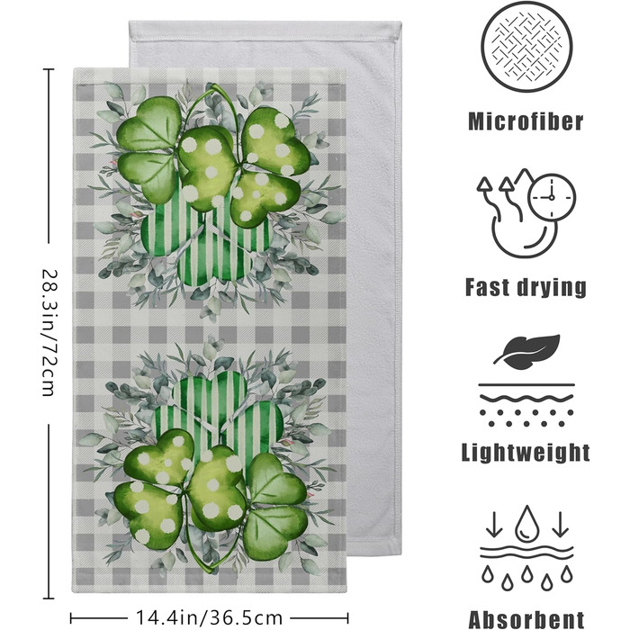 Різдвяні кухонні рушники Kwlegh, рушник для рук, різдвяна ялинка, цукерка-тростина, сніжинка, рушник для пальців, набір з 2 шт. , милий чоловічий банний рушник, високопоглинаючі рушники, 36 x (Щаслива конюшина)