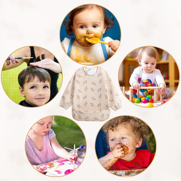 Дитячі нагрудники Little Dimsum з довгими рукавами, водонепроникні дитячі нагрудники, які миються, нагрудники з кишенею - 2 комплекти для малюків 6-36 місяців (Fox & Mountain (3D-LEAF)