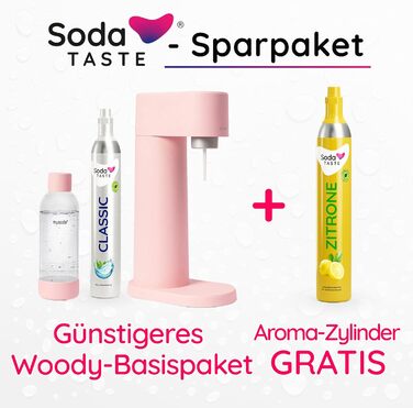 Набір для газування води, 4 предмети, класик + лимон, рожевий Mysoda Woody SodaTASTE
