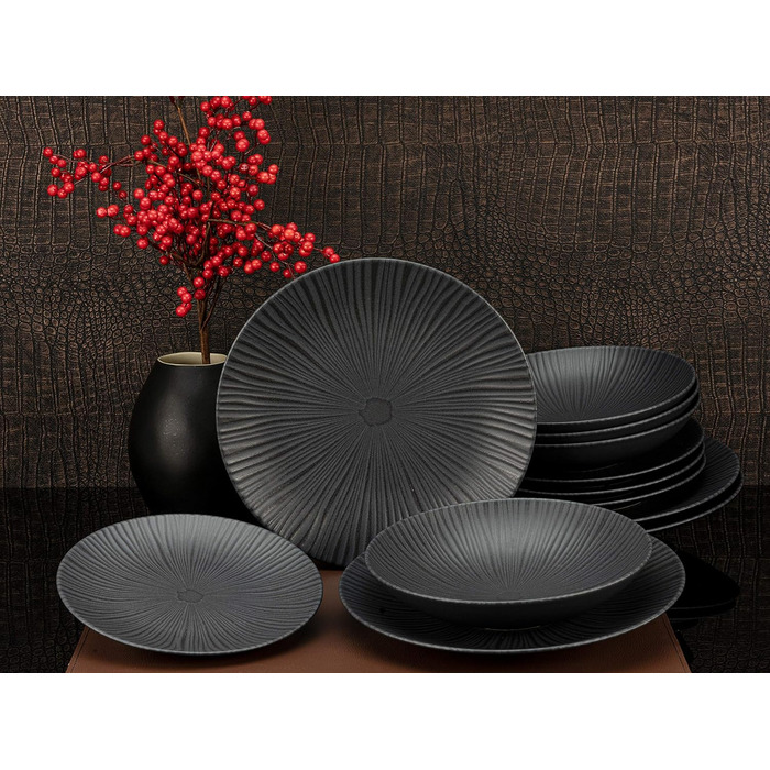 Набір тарілок на 4 персони, 12 предметів, Vesuvio Black Creatable