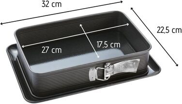 Роз'ємна форма для лазаньї Zenker 7021 DELUXE, прямокутна форма для випічки з емальованим плоским дном, листова форма для торта із захистом від протікання (колір чорний металік), кількість