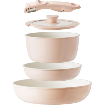 Набор посуды с крышкой и съемной ручкой, 5 предметов, розовый Redchef