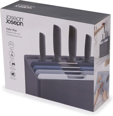 Набір обробних дощок та ножів, 8 предметів в корпусі, сірий Folio Plus Joseph Joseph