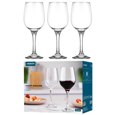 ARDESTO Набір келихів для вина Gloria 480мл, 3шт, скло, прозорий