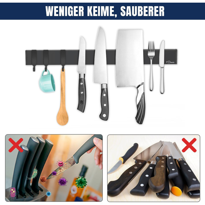Магнітний тримач для ножів з 3 гачками 40 см Dmore