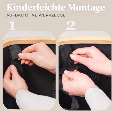 Ящик для білизни Hennez 150 л - Кошик для білизни 3 відділення - з кришкою - Сортувальник білизни з мішком для білизни - Кошики для білизни - Чорний бамбук - Контейнер для білизни - Система сортування білизни - Збірник білизни 2) Чорний 150л