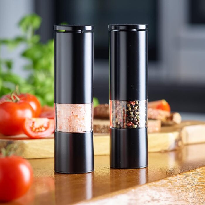 Набір млинків для спецій Echtwerk з 2 предметів, млинок для солі та перцю з високоякісної нержавіючої сталі з керамічним млином ABS, ручний, для перцю, солі та чилі, (Black Edition)