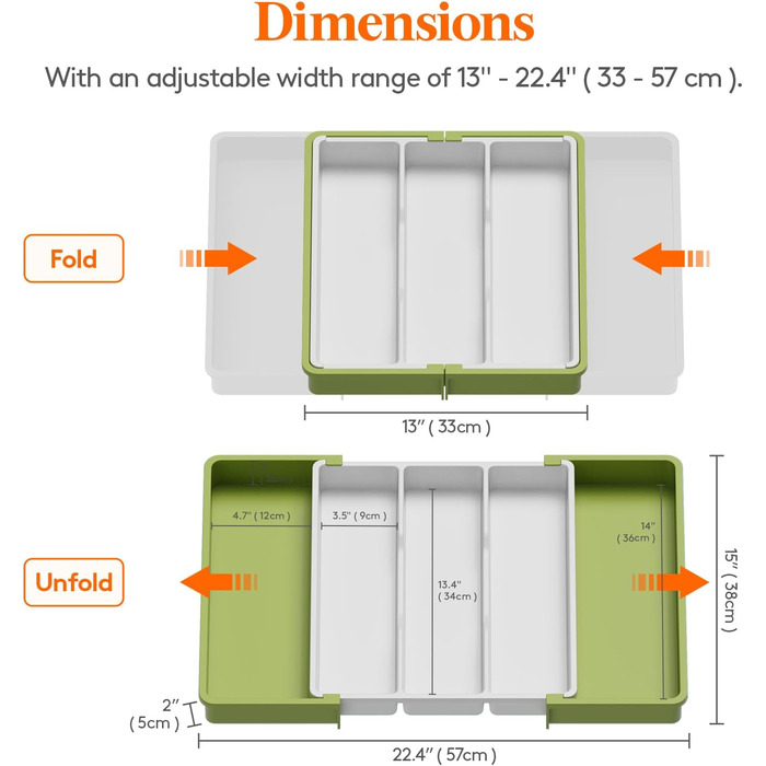 Органайзер для столових приборів 57 х 38 см для шухляд, 5 відділень, зелений і білий Lifewit