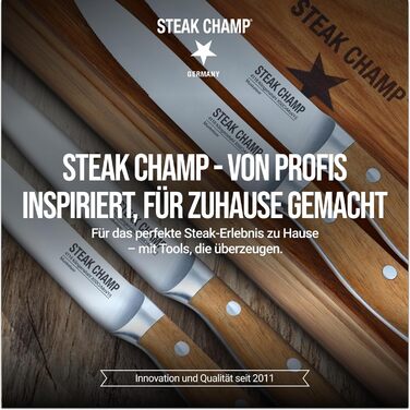 Вилка та ніж для стейка для м&39яса Steakchamp, 2 х 2 шт. виделки та ножі із сталевого леза, з мікрохвильовим помелом, набір з 4 шт., включаючи дерев&39яну коробку
