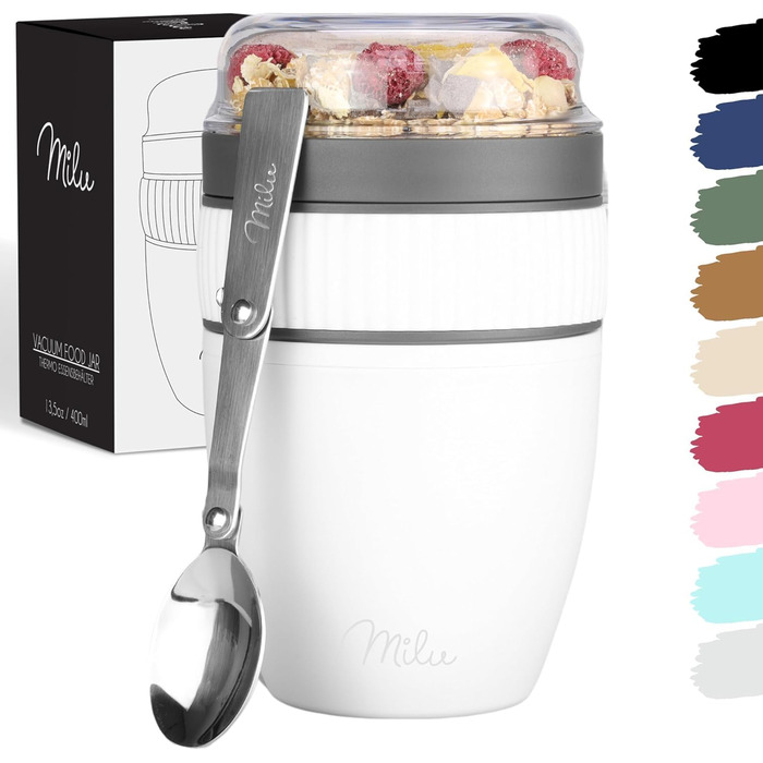 Стаканчик для пластівців Milu 400 мл з назвою MsliMax для йогурту герметичний стаканчик з ложкою (білий, пластиковий)