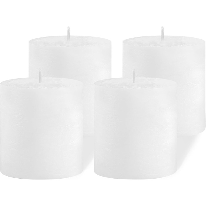 Набір із 4 свічок-стійок Brandsseller 7 x 10 см Однотонні та виготовлені з парафіну Сільські свічки з тривалим часом горіння Декоративні свічки для прикраси столу, Різдва та вечірок (7 x 7,5 см Набір із 4 шт. , білі)