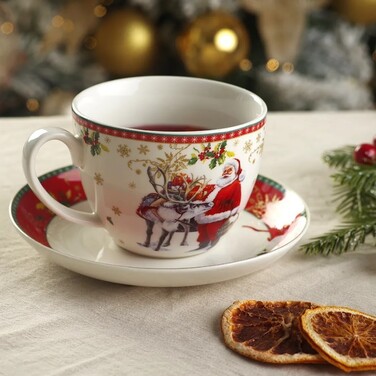 Чашка Fissman CHRISTMAS 400 мл фарфор с блюдцем (13796)