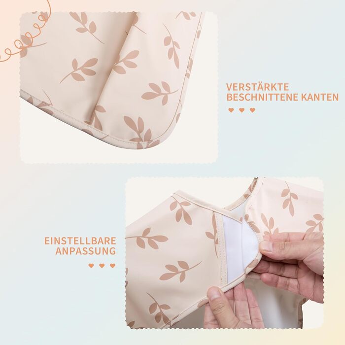 Дитячі нагрудники Little Dimsum з довгими рукавами, водонепроникні дитячі нагрудники, які миються, нагрудники з кишенею - 2 комплекти для малюків 6-36 місяців (Fox & Mountain (3D-LEAF)