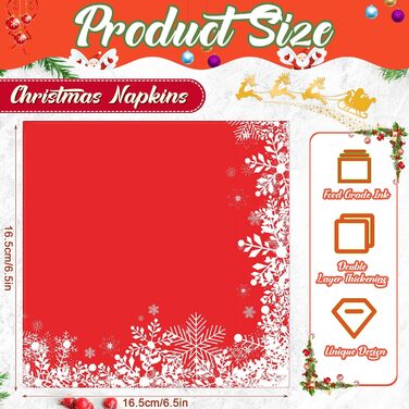 Різдвяні серветки Паперові серветки 13 x 13 дюймів Традиційні паперові серветки Різдвяні серветки Декоративна паперова прикраса для прикраси святкового столу (сніжинки), 32