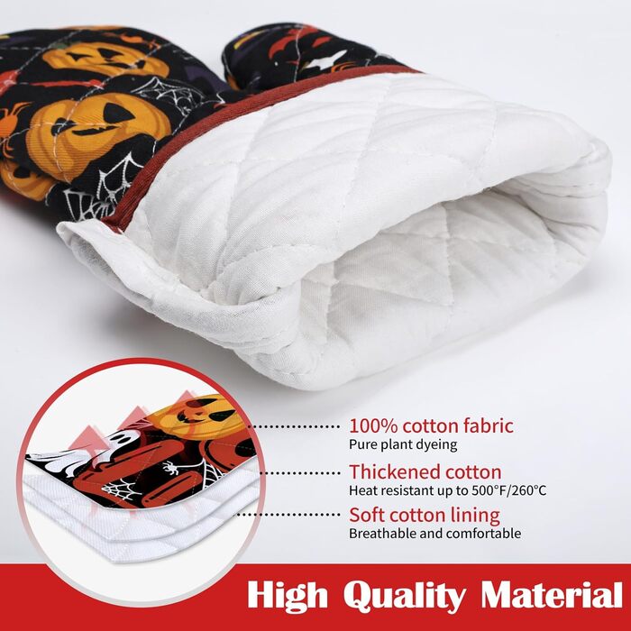Набір з 2 кухонних рукавичок та підставок для каструль Arquiel Gnome Autumn Orange Checked, 100 бавовняні кулінарні рукавички, термостійкі кухонні рукавички для приготування їжі, осінній декор, подарунки на кухню для жінок (Хелловін, 2 кухонні рукавички 2