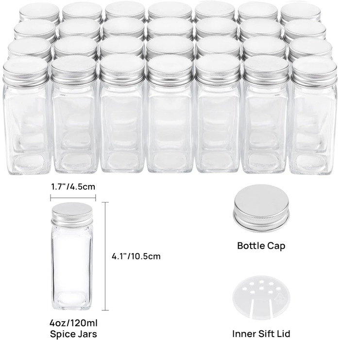 Набір із 28 баночок для спецій 120 мл зі стійкою 34 х 11 х 25 см на 4 полиці Vtopmart