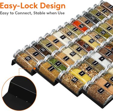 Органайзер для спецій пластиковий розсувний, 48,4 x 66 x 3,9 см, чорний Lifewit