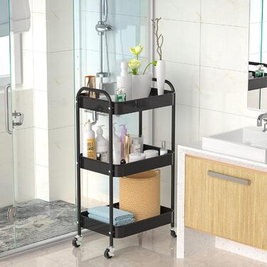 Металлическая тележка, 3 полки, для ванной комнаты, кухни, книг, черный PNVXNUS