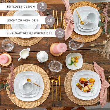 СПІВАЧКА Білий обідній сервіз Bilgola, порцеляновий набір посуду з 30 предметів на 6 персон, набір тарілок округлого дизайну, обідня тарілка (комбінований сервіз 16 шт. )