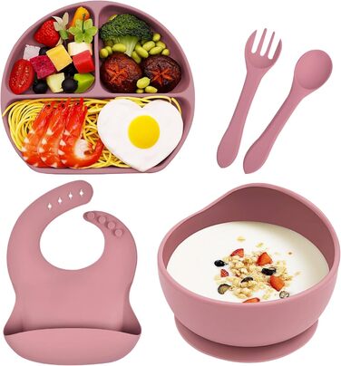 Набор детской силиконовой посуды, 5 предметов, розовый Hoseay