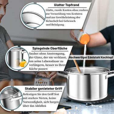 Каструля 7,6 л з нержавіючої сталі зі скляною кришкою 26 см TEAMFAR