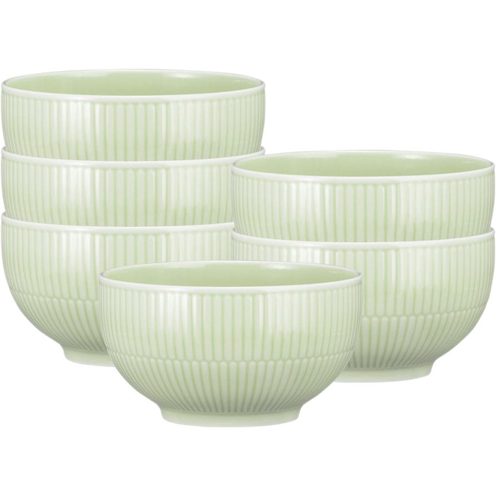 Миска для пластівців Seltmann Weiden Amina, 15 см, кругла десертна миска з ніжним рельєфним візерунком, придатна для миття в посудомийній машині та використання в мікрохвильовій печі, порцеляна, зелений (селадон, 6 предметів (1 упаковка))