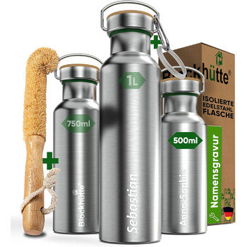 Ізольована пляшка для пиття преміум-класу з нержавіючої сталі 1л з натуральною щетиною Герметична ізольована пляшка Ізольована пляшка для університету, офісу, яку можна мити в посудомийній машині Без BPA (500 мл)