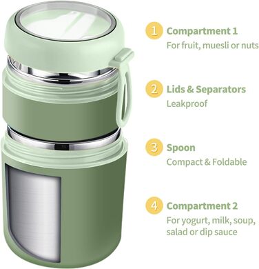 Стаканчик для пластівців 810 мл із складаною ложкою, зелений ETOPER