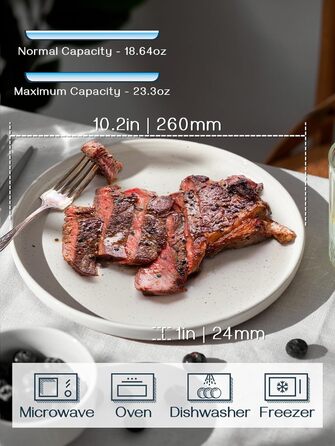 Набір десертних тарілок DOWAN з кераміки, набір керамічних тарілок 6 персон, обідня тарілка порцеляна, обідня тарілка, тарілка для посуду з кераміки, плоска тарілка для сніданку Para Salad, макарони, (26 см, ванільно-біла)