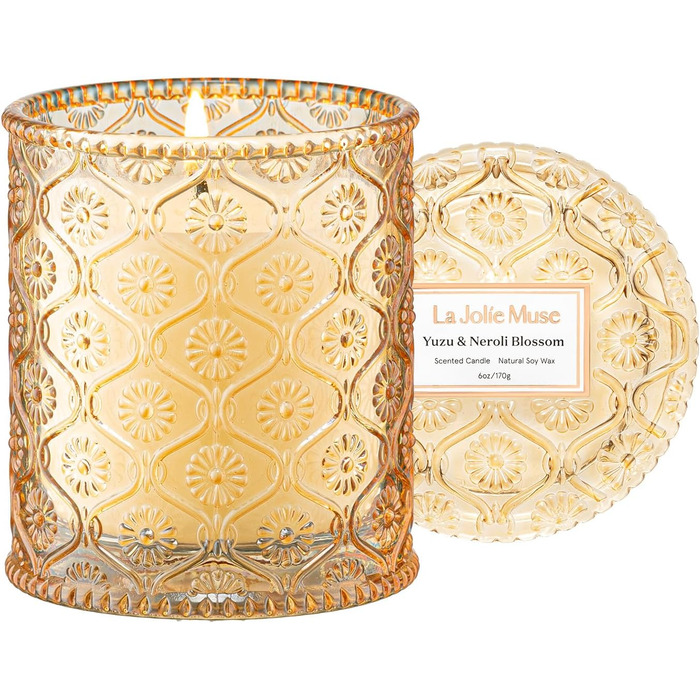 Ароматна свічка La Jole Muse у скляній свічці, подарунок для жінок, ароматичні свічки з сандаловим деревом для дому, час горіння 55 годин, 170 г. (Юзу та Неролі)