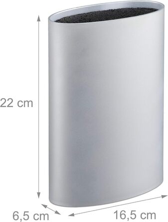 Ножовий блок овальний, відсік для ножів зі щетиною, 22 x 16,5 x 6,5 см, сріблястий Relaxdays