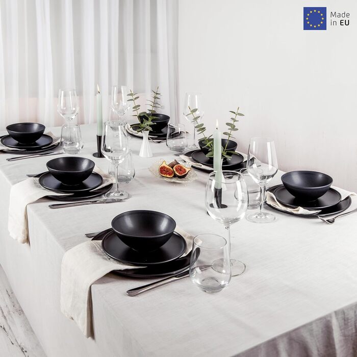 Набір посуду із керамограніту на 6 персон, 18 предметів, чорний матовий Nortea