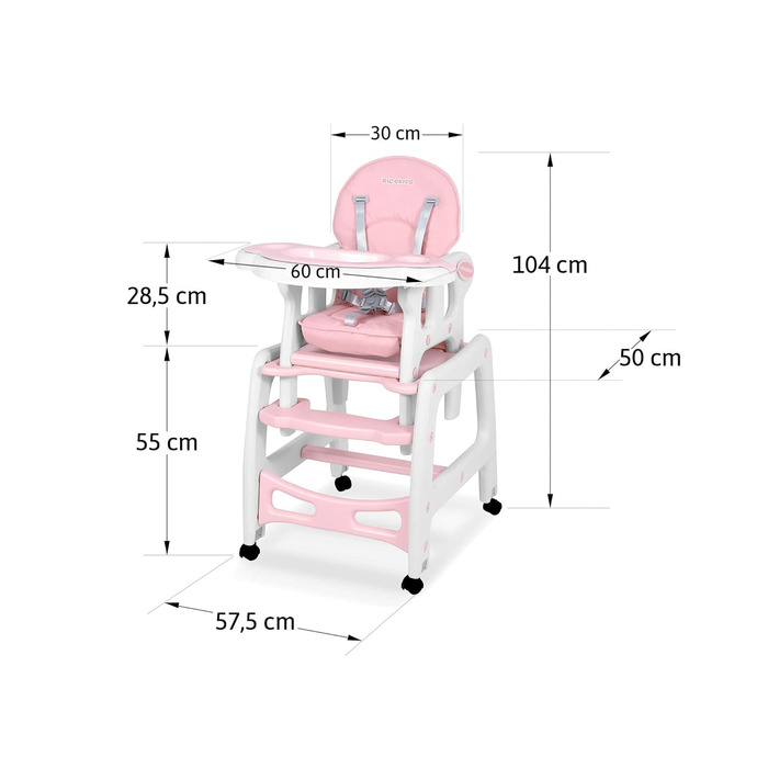 Дитячий стільчик для годування 5-в-1 рожевий Ricokids