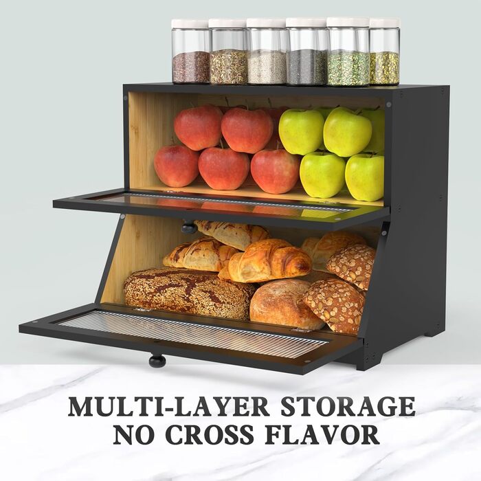 Дворівнева бамбукова хлібниця 40 x 25 x 33 см, чорна Itslife