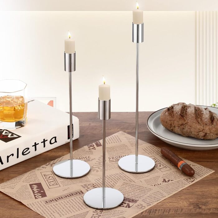 Набір із 6 свічників, канделябри-свічки 33/28/23 см, високі свічники, декоративні вінтажні металеві свічники для святкування днів народження, річниць, весіль, декору дому (чорний) Чорний 6 шт. (срібний 6 шт. )