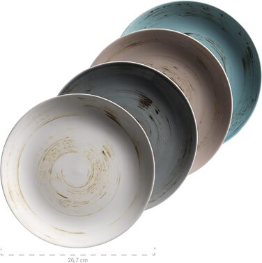 Серія MSER 931448 Derby, преміальний набір посуду з квадратними тарілками для 4 осіб гастрономічної якості, сучасний комбінований сервіз із 16 предметів у яскравих пастельних тонах, міцна порцеляна (комбінований сервіз)