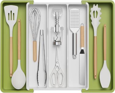 Органайзер для столових приборів 57 х 38 см для шухляд, 5 відділень, зелений і білий Lifewit