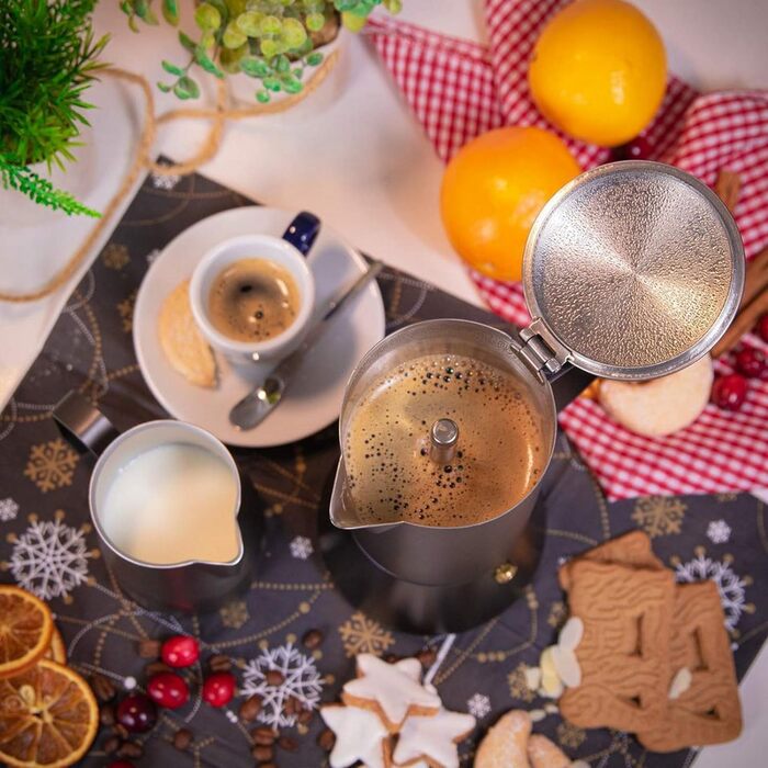 Кавоварка еспресо Cilio AIDA Підходить для всіх типів плит, включаючи індукційні Ø 9 см, В 17,5 см Італійська кавоварка Кафетера Машина мокко (чорний матовий, 6 чашок)