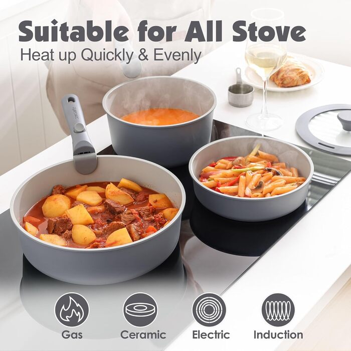 Набір кухонного посуду, 17 предметів, сірий Sensarte