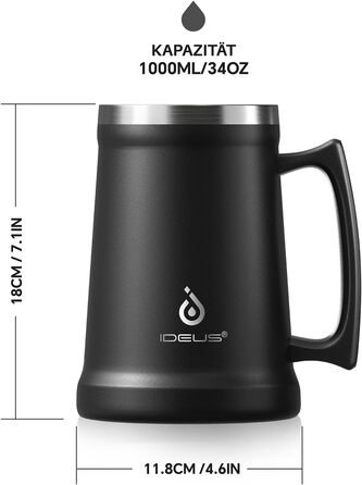 Термокухоль для пива 1 л чорний Ideus