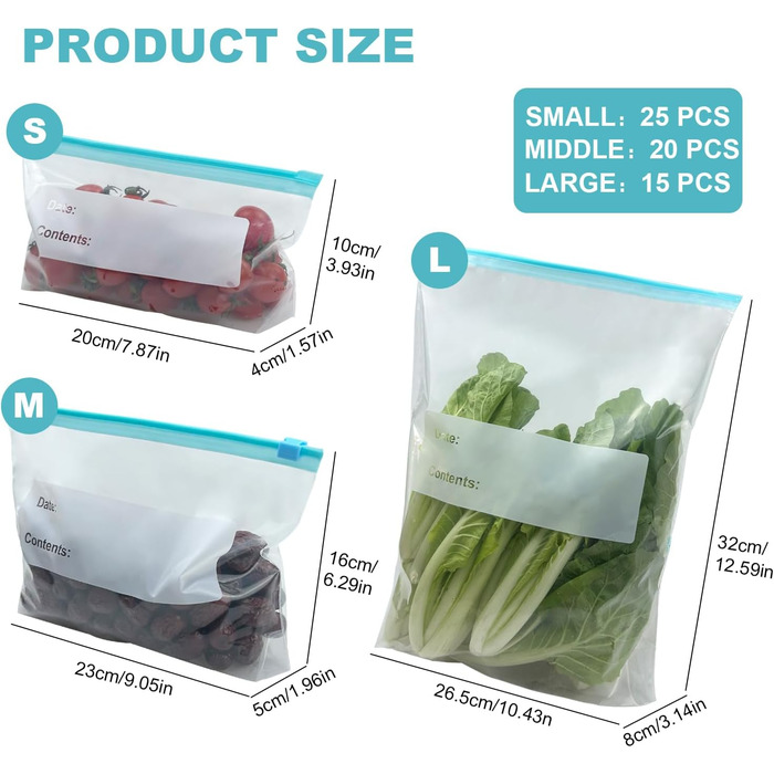 Вакуумні пакети 60 пакетів 10 х 20/ 16 х 23/ 32 х 26,5 см Generic