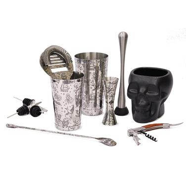 Набір бармена, 9 предметів, сатинована сталь, Tattoo, Urbanbar + ПОДАРУНОК келих TIKI